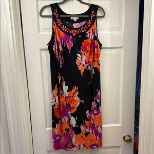 Floral Black and Orange Sleeveless Dress